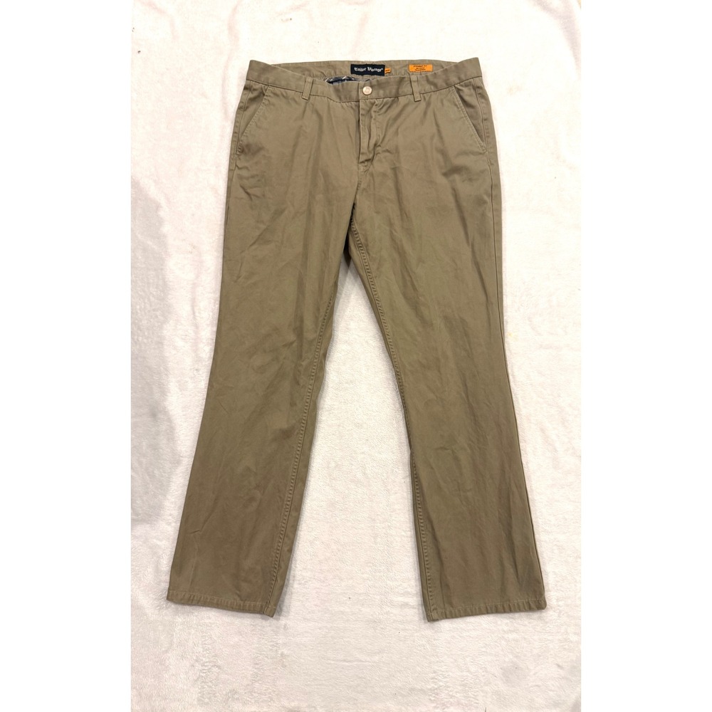 Tailor Vintage Mens Straight Fit Washed Chinos Khaki Tan 100% Cotton 38x32